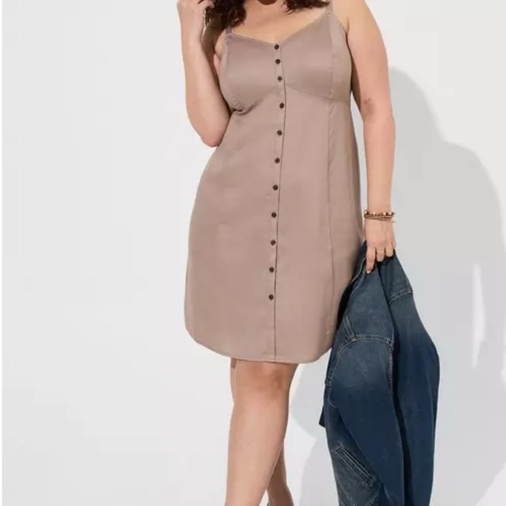 Torrid Mini Lyocell Linen Button Up Fit Waist Tan Dress Size 4 NWT